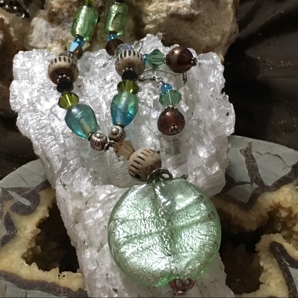 Jewelry - Silver Necklace with Glass Beads & Earrings Jewelry - Silver Necklace with Glass Beads & Earrings